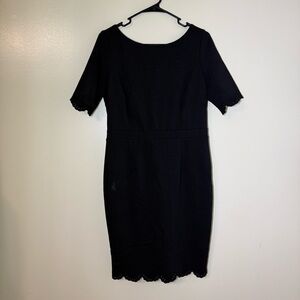Boden Classic Black Midi Dress With Scalloped Edges